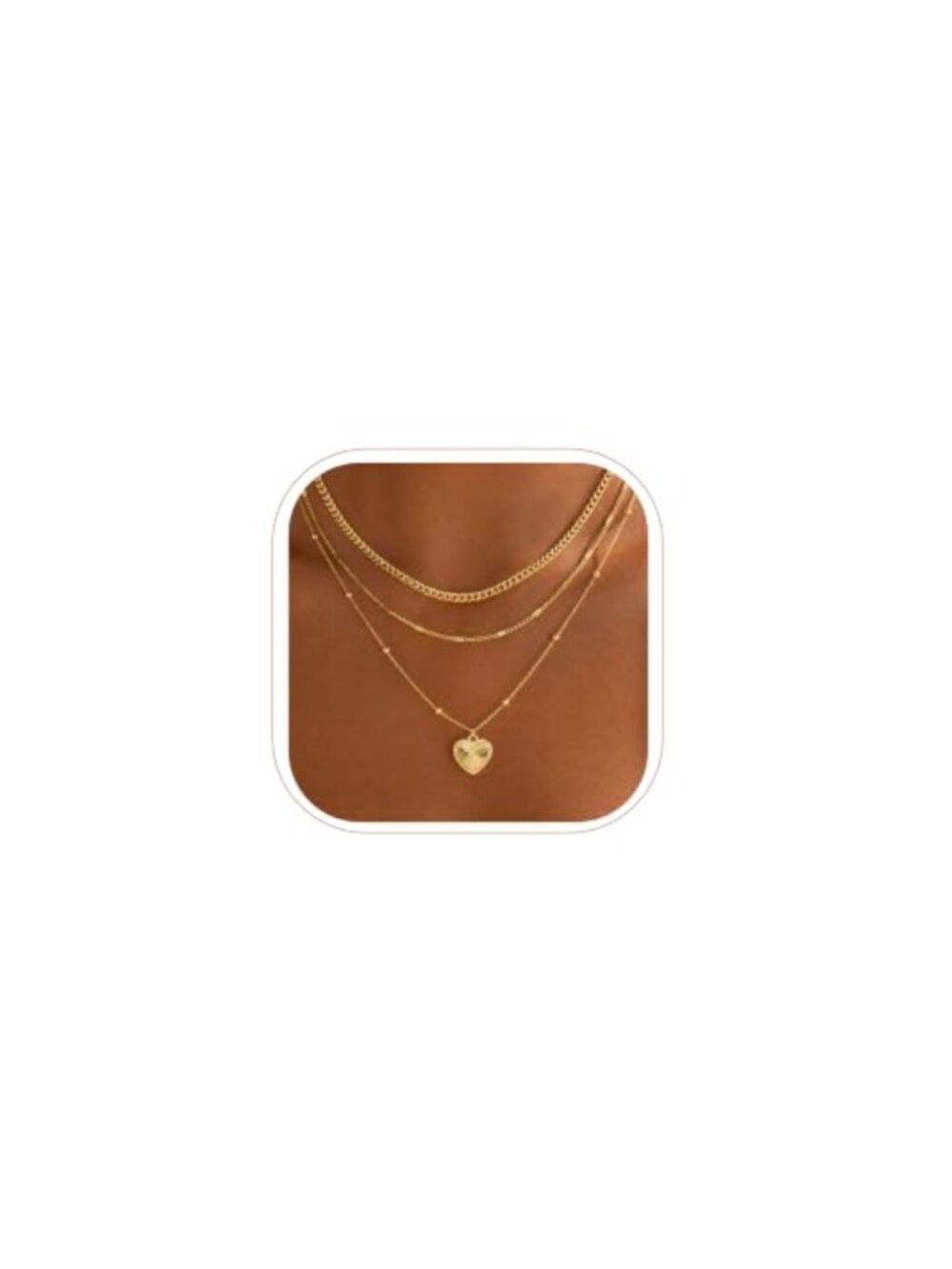 3Pcs Layered Heart Pendant Necklaces Set Gold Plated Stackable Choker
